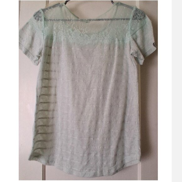 Revolution by Ricki's, Women's Lace T-Shirt, White with Pastel Aqua, Medium - Picture 6 of 11